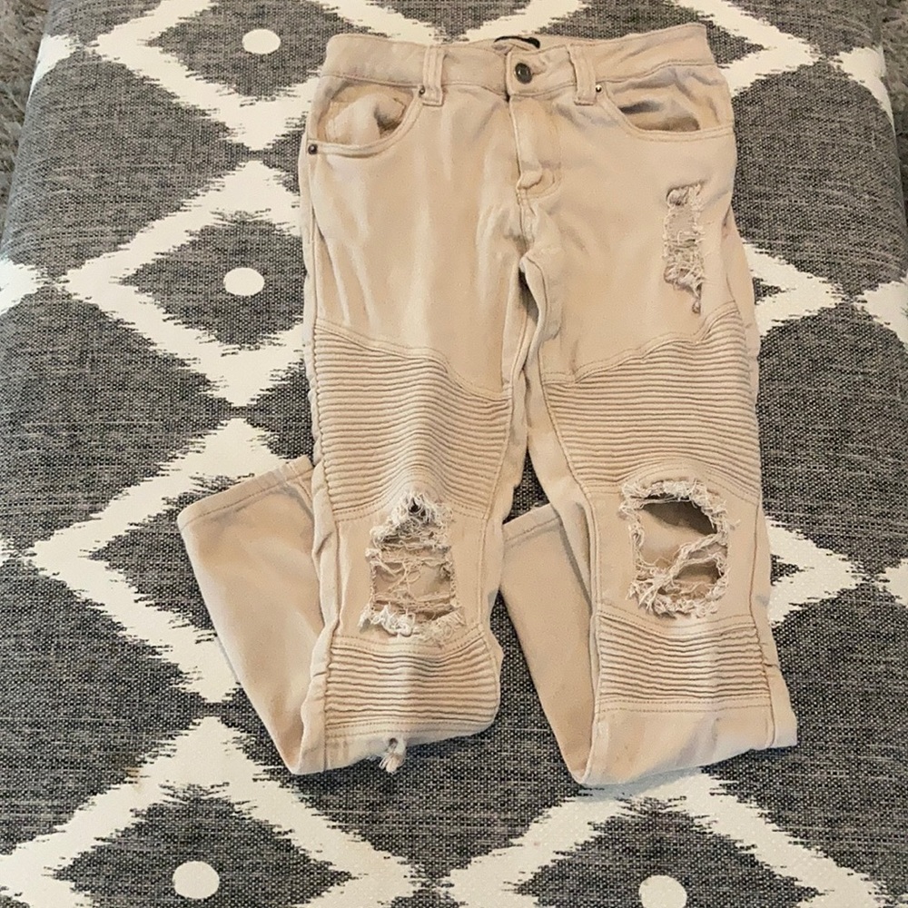 Denim Slim Ripped Khaki Jeans
